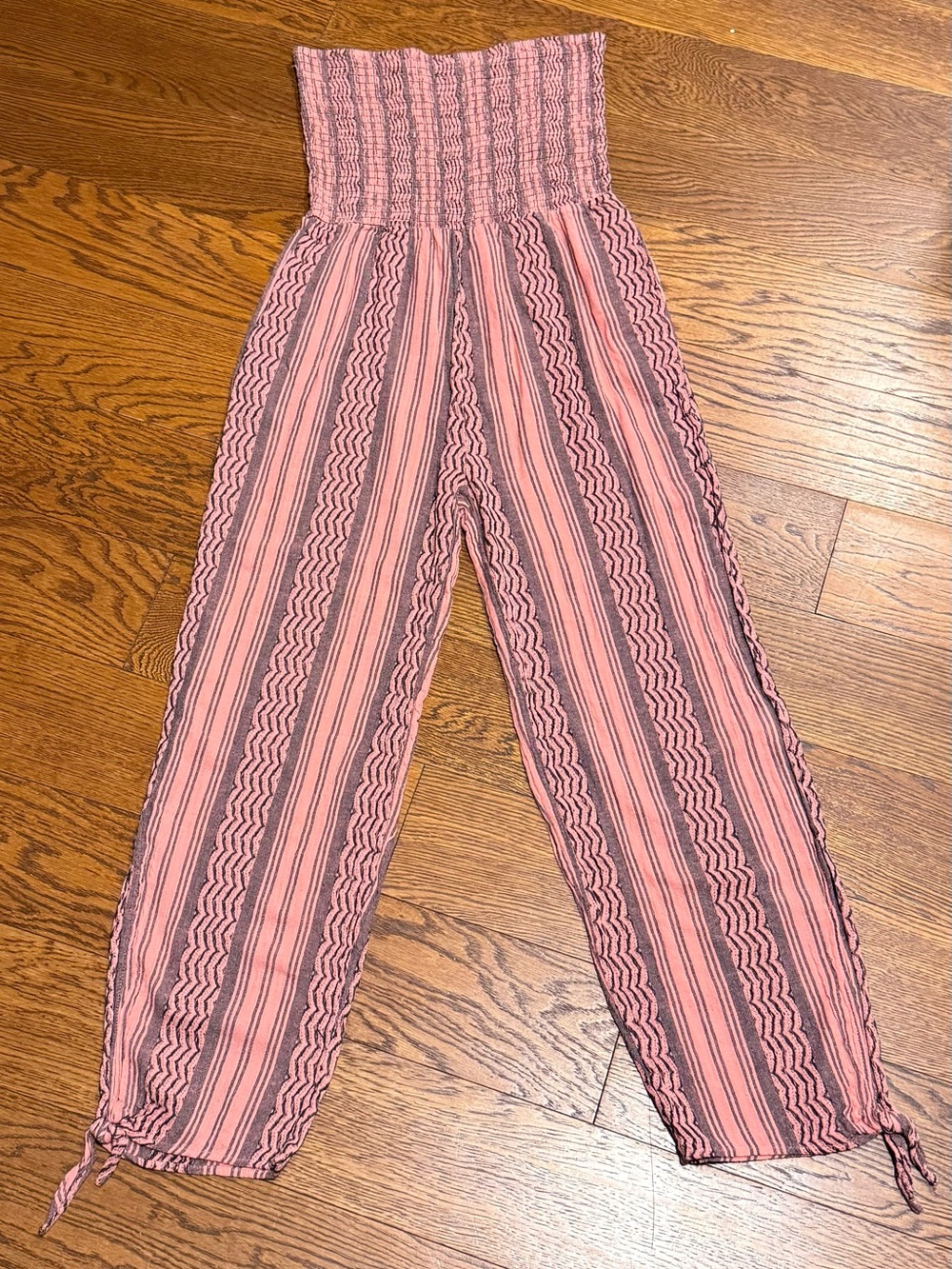Rip Curl Womens Striped Smocked Tube Top Wide Leg Beachy Jumpsuit Size Large